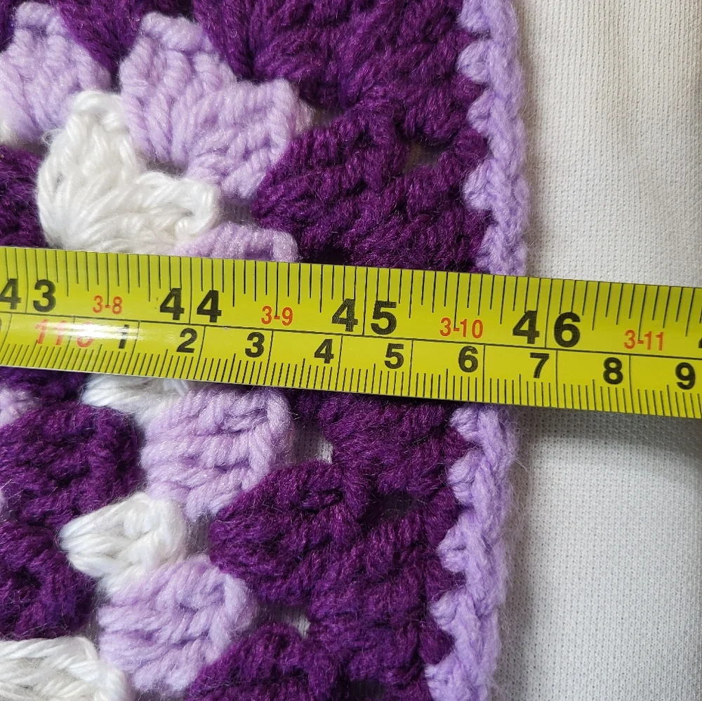 Purple and White Block Handmade Crochet Afghan Throw Lap Yarn Blanket 46